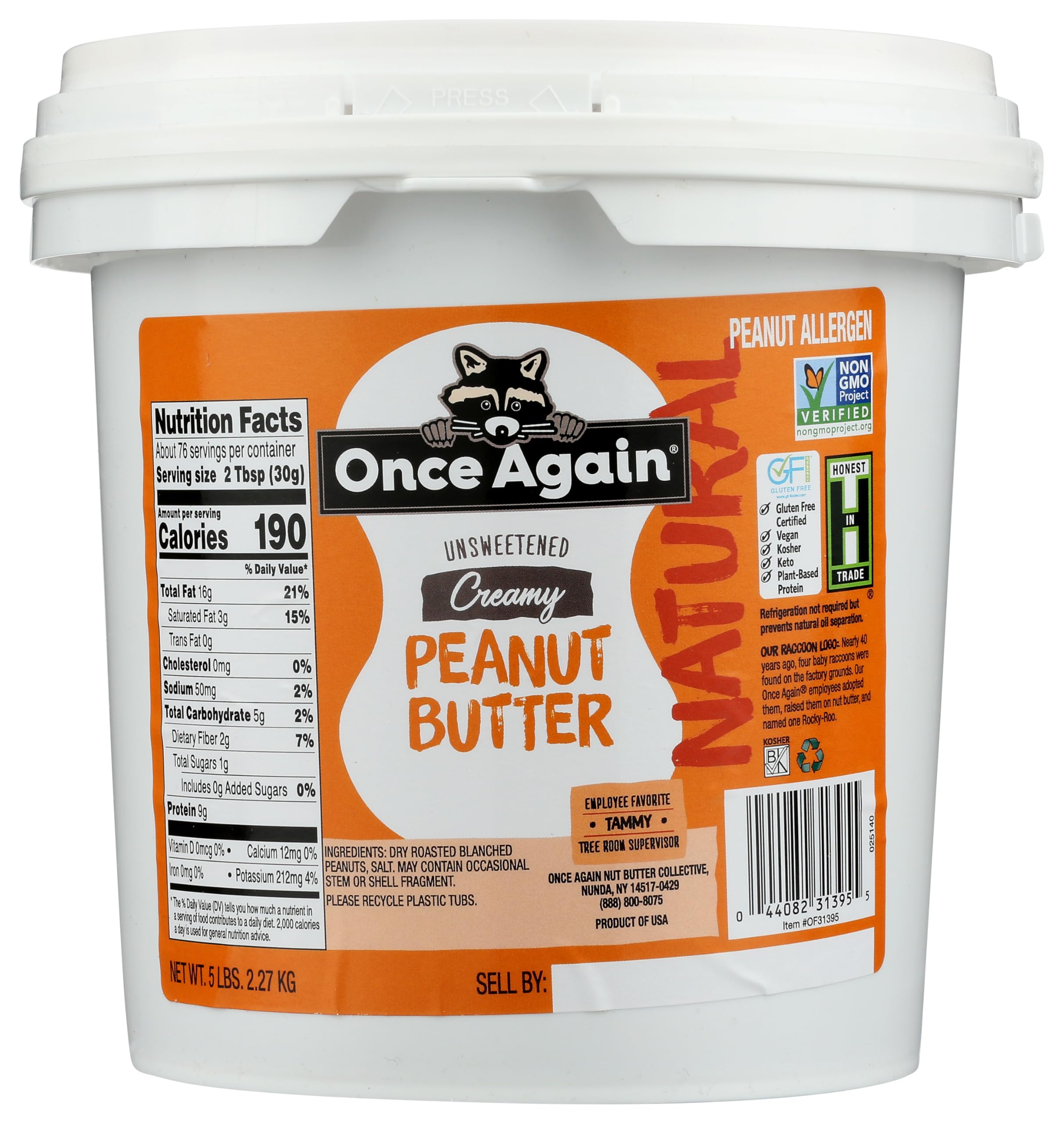 Product image of Once Again Peanut Butter Creamy Natural Lightly Salted Unsweetened Pantry Pal Gluten Free Vegan Kosher